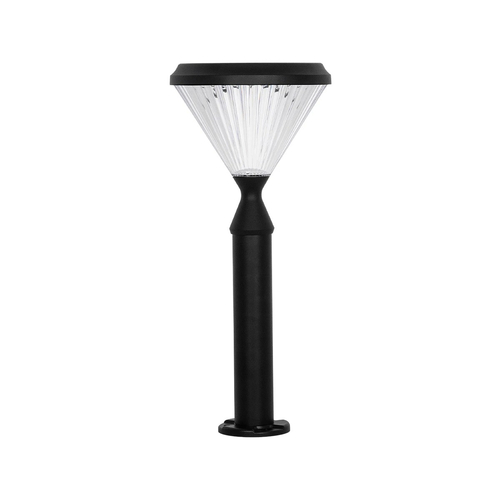 GLOBOSTAR® VEGGIE 90522 Φωτιστικό Κολωνάκι Κήπου LED 10W 500lm 120° με Ενσωματωμένο Φωτοβολταϊκό Panel 6V 2W & Επαναφορτιζόμενη Μπαταρία Li-ion 3.2V 6000mAh με Αισθητήρα Ημέρας-Νύχτας Αδιάβροχο IP65 Ψυχρό Λευκό 6000K - Sanan SMD Chip - Μαύρο - Μ26 x Π26 x Υ60cm - 2 Χρόνια Εγγύηση