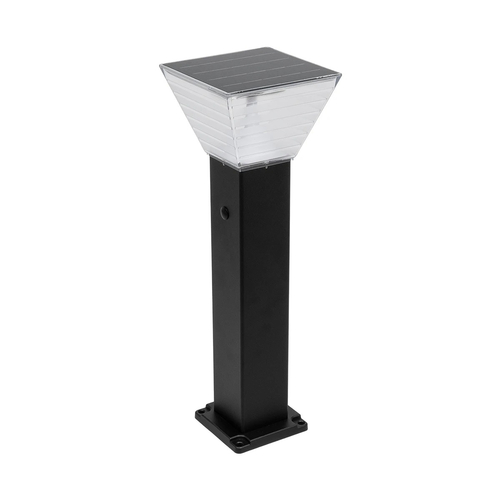 GLOBOSTAR® VEGGIE 90524 Φωτιστικό Κολωνάκι Κήπου LED 10W 500lm 120° με Ενσωματωμένο Φωτοβολταϊκό Panel 6V 2W & Επαναφορτιζόμενη Μπαταρία Li-ion 3.2V 6000mAh με Αισθητήρα Ημέρας-Νύχτας Αδιάβροχο IP65 All in One CCT 6000K-4500K - Sanan SMD Chip - Μαύρο - Μ19.5 x Π19.5 x Υ60cm - 2 Χρόνια Εγγύηση