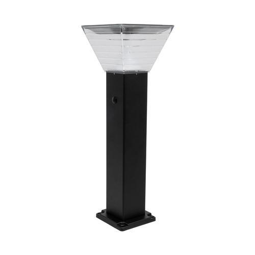 GLOBOSTAR® VEGGIE 90524 Φωτιστικό Κολωνάκι Κήπου LED 10W 500lm 120° με Ενσωματωμένο Φωτοβολταϊκό Panel 6V 2W & Επαναφορτιζόμενη Μπαταρία Li-ion 3.2V 6000mAh με Αισθητήρα Ημέρας-Νύχτας Αδιάβροχο IP65 All in One CCT 6000K-4500K - Sanan SMD Chip - Μαύρο - Μ19.5 x Π19.5 x Υ60cm - 2 Χρόνια Εγγύηση