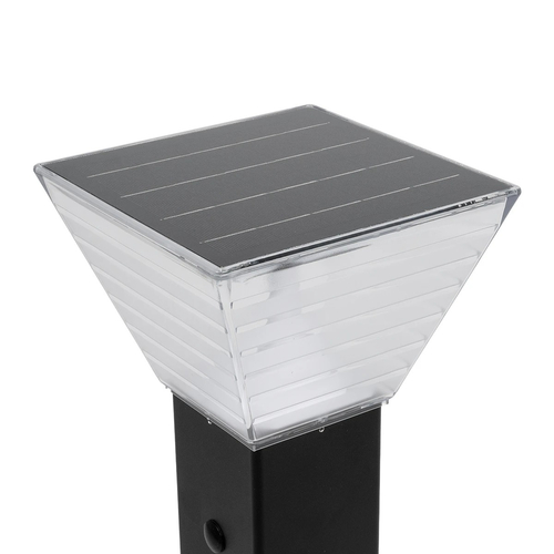 GLOBOSTAR® VEGGIE 90524 Φωτιστικό Κολωνάκι Κήπου LED 10W 500lm 120° με Ενσωματωμένο Φωτοβολταϊκό Panel 6V 2W & Επαναφορτιζόμενη Μπαταρία Li-ion 3.2V 6000mAh με Αισθητήρα Ημέρας-Νύχτας Αδιάβροχο IP65 All in One CCT 6000K-4500K - Sanan SMD Chip - Μαύρο - Μ19.5 x Π19.5 x Υ60cm - 2 Χρόνια Εγγύηση