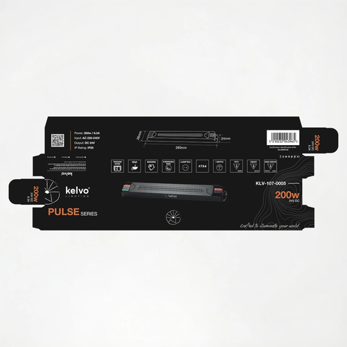 kelvo® PULSE KLV-107-0005 Ultra Slim Τροφοδοτικό/Μετασχηματιστής Class I PELV 200W 8.3A AC 220-240V σε DC 24V IP20 - Γκρι Ανθρακί Ματ - Μ28 x Π2.6 x Υ2.4cm - 5 Χρόνια Εγγύηση