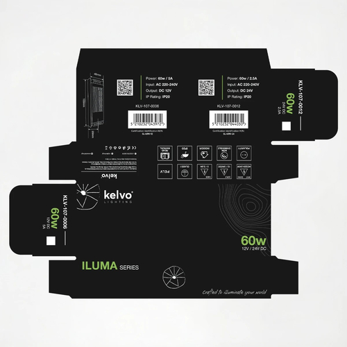 kelvo® ILUMA KLV-107-0012 Slim Τροφοδοτικό/Μετασχηματιστής Class I PELV 60W 2.5A AC 220-240V σε DC 24V IP20 - Γκρι Ανθρακί Ματ - Μ13.3 x Π4.8 x Υ2.8cm - 5 Χρόνια Εγγύηση