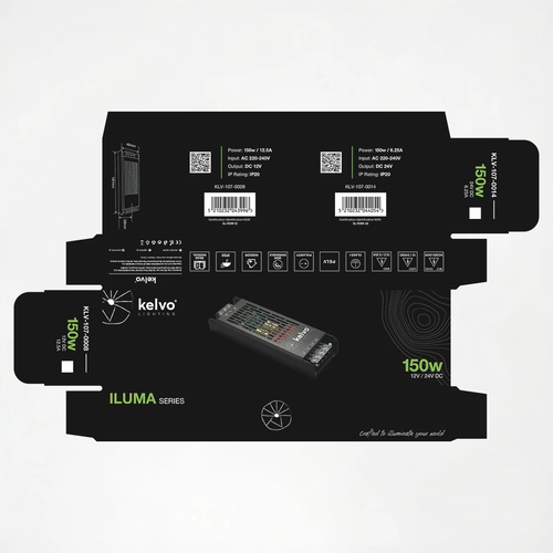 kelvo® ILUMA KLV-107-0014 Slim Τροφοδοτικό/Μετασχηματιστής Class I PELV 150W 6.25A AC 220-240V σε DC 24V IP20 - Γκρι Ανθρακί Ματ - Μ18.1 x Π4.8 x Υ2.8cm - 5 Χρόνια Εγγύηση