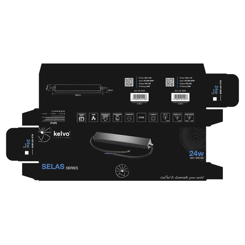 kelvo® SELAS KLV-107-0019 Τροφοδοτικό/Μετασχηματιστής Class II SELV 24W 2A AC 220-240V σε DC 12V Αδιάβροχο IP67 - Γκρι Ανθρακί Ματ - Μ18.2 x Π3 x Υ2cm - 5 Χρόνια Εγγύηση