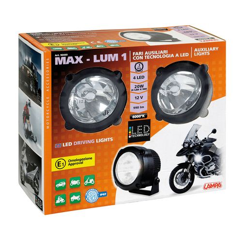 Lampa - Προβολείς Aux LED MAX LUM 1 Driving Beam 12V 4 LED 20W 990lm 6000K με Βάση Στήριξης, Στεγανότητα IP67 και Έγκριση E1 - 2 Τεμ. (9046.0-LM)