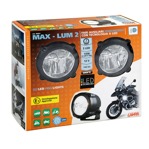 Lampa - Προβολείς Aux LED MAX LUM 2 Fog Beam 12V 2 LED 10W 740lm 6000K με Βάση Στήριξης, Στεγανότητα IP67 και Έγκριση E1 - 2 Τεμ. (9046.1-LM)