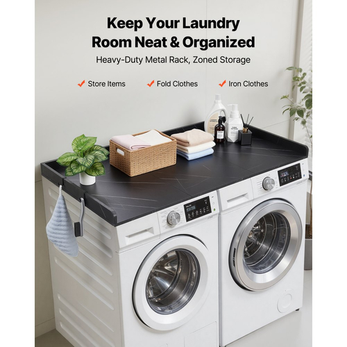 Πάγκος Πλυντηρίου-Στεγνωτηρίου VEVOR, 137 x 69,9 cm από μάρμαρο για πλυντήριο και στεγνωτήριο με άκρη και γάντζους, αδιάβροχο κάλυμμα πλυντηρίου ρούχων για οργάνωση και αποθήκευση ντουλαπιού πλυντηρίου, πάγκος ντουλαπιού, μαύρο