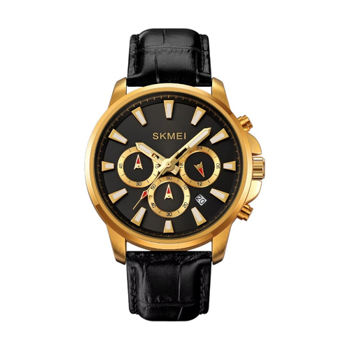 Aναλογικό ρολόι χειρός - Skmei - 2071 -  Black-Gold/Leather Black