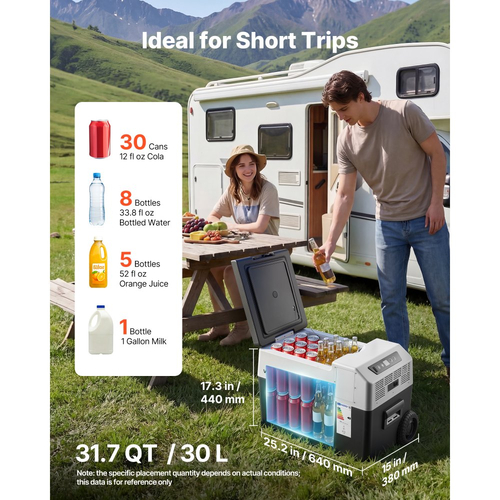 Ψυγείο VEVOR 12 Volt, ψυγείο αυτοκινήτου 31,7 QT/ 30L, φορητός ηλεκτρικός συμπιεστής κατάψυξης με λαβή, χειριστήριο APP και ρόδες, 12V/24V DC 100-240V AC, -22℃ έως 10℃, για φορτηγό, βαν, τροχόσπιτο, SUV, ταξίδια, κάμπινγκ