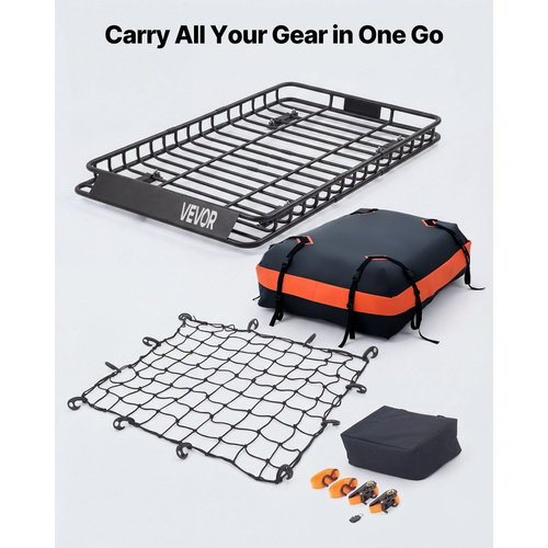 Καλάθι Αποσκευών VEVOR Roof Rack, 1371 x 864 x 102 mm, Βαρέως Τύπου Καλάθι Μεταφοράς Οροφής με Αδιάβροχη Τσάντα, Δίχτυ Αποσκευών, Ιμάντες Καστάνιας, Χωρητικότητα 90,72 kg, Βάση Αποσκευών Αυτοκινήτου Universal, για Φορτηγό SUV