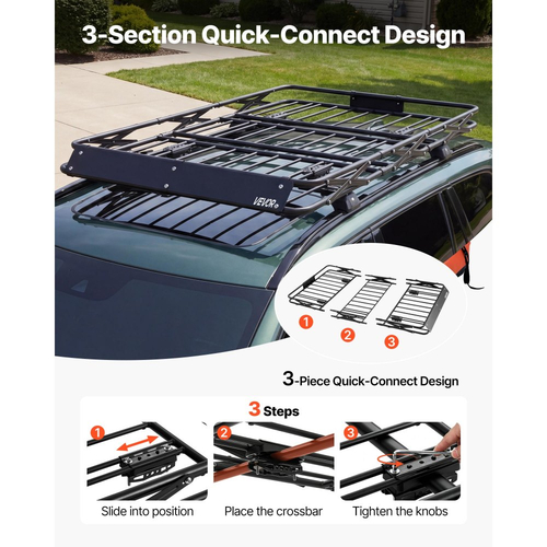Καλάθι Αποσκευών VEVOR Roof Rack, 1626 x 990 x 102 mm, Βαρέως Τύπου Καλάθι Οροφής με Πτυσσόμενο Σχεδιασμό, Χωρητικότητα 90,72 kg, Βάση Αποσκευών Αυτοκινήτου με Εύκολη Εγκατάσταση σε Όλες τις Καιρικές Συνθήκες, Universal για Φορτηγό SUV