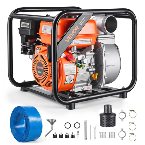 Αντλία νερού VEVOR με βενζίνη, 76,2 mm, 264 GPM 7HP, φορητή αντλία μεταφοράς νερού για λίπη, βενζινοκινητήρας με σωλήνα εκκένωσης 7,62 m, πλαίσιο βαρέως τύπου, πτερωτή από χυτοσίδηρο, για άρδευση, πισίνες