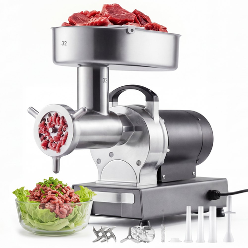 Επαγγελματική μηχανή κοπής κιμά VEVOR, χωρητικότητας 9,5 kg/λεπτό, ηλεκτρική μηχανή κοπής κιμά #32 με 3 πλάκες, 3 σωλήνες για λουκάνικα, μηχανή λουκάνικου από ανοξείδωτο ατσάλι 1100W/1,5HP για οικιακές κουζίνες και εστιατόρια, καταχωρημένη ETL