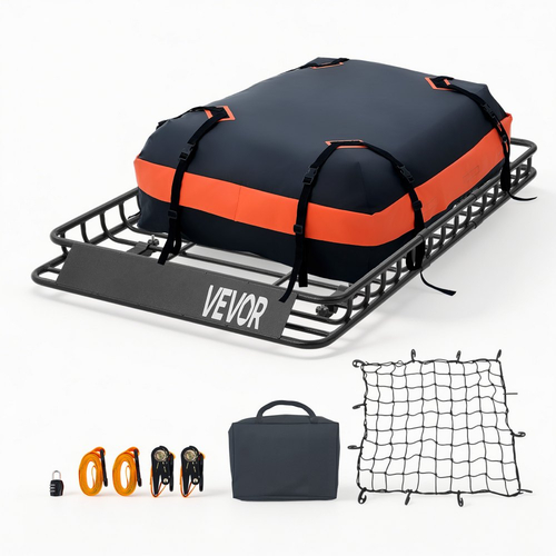 Καλάθι Αποσκευών VEVOR Roof Rack, 1371 x 864 x 102 mm, Βαρέως Τύπου Καλάθι Μεταφοράς Οροφής με Αδιάβροχη Τσάντα, Δίχτυ Αποσκευών, Ιμάντες Καστάνιας, Χωρητικότητα 90,72 kg, Βάση Αποσκευών Αυτοκινήτου Universal, για Φορτηγό SUV