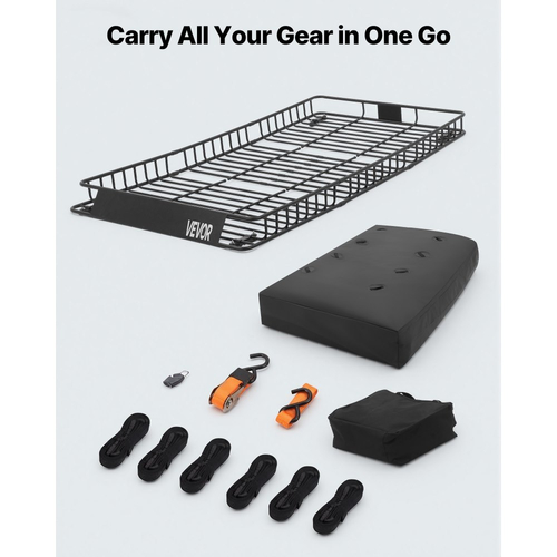 Καλάθι Αποσκευών VEVOR Roof Rack, 2286 x 1270 x 152 mm, Βαρέως Τύπου Καλάθι Μεταφοράς Οροφής με Αδιάβροχη Τσάντα Οροφής, Ιμάντες Καστάνιας, Χωρητικότητα 113,4 kg, Θήκη Αποσκευών Αυτοκινήτου για Παντός Καιρού, για Φορτηγό SUV