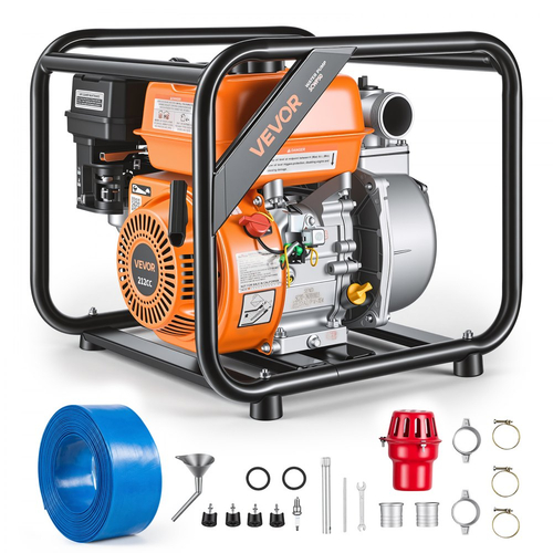 Αντλία νερού VEVOR με βενζίνη, 50,8 mm, 132 GPM 7HP, φορητή αντλία μεταφοράς νερού για λίπη, βενζινοκινητήρας με σωλήνα εκκένωσης 7,62 m, πλαίσιο βαρέως τύπου, πτερωτή από χυτοσίδηρο, για άρδευση, πισίνες