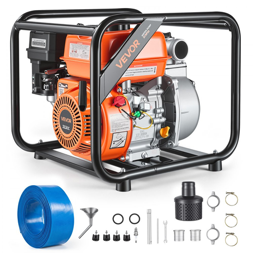 Αντλία νερού VEVOR με βενζίνη, 50,8 mm, 142 GPM 7HP, φορητή αντλία μεταφοράς νερού για λίπη, βενζινοκινητήρας με σωλήνα εκκένωσης 7,62 m, πλαίσιο βαρέως τύπου, πτερωτή από χυτοσίδηρο, για άρδευση, πισίνες