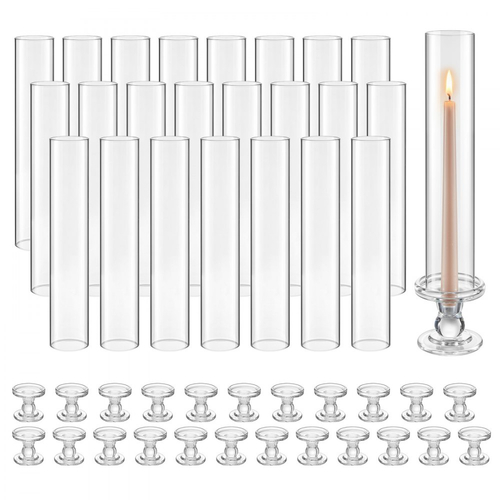 Σετ 24 κεριών VEVOR Hurricane, ύψους 320 mm, από διαφανές γυαλί με κωνικό σχήμα, κυλινδρικό γυαλί 2,36 ιντσών για γάμο, κεντρικό τραπέζι, πάρτι, διακόσμηση σπιτιού, προστασία από τον άνεμο