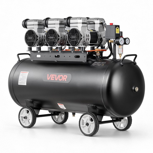 Αεροσυμπιεστής VEVOR 100L, Δεξαμενή Αεροσυμπιεστή 3KW χωρίς λάδι, 198 L/min στα 6,2 Bar, Μέγιστη πίεση 8 Bar, Φορητός σε ρόδες για επισκευή αυτοκινήτων, φούσκωμα ελαστικών, βαφή με ψεκασμό, ξυλουργική καρφώματα