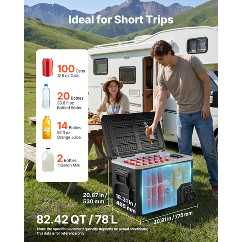 Ψυγείο VEVOR 12 Volt, ψυγείο αυτοκινήτου 82,4 QT/78L, φορητός ηλεκτρικός συμπιεστής κατάψυξης με λαβή, χειριστήριο APP και τροχό, 12V/24V DC 100-240V AC, -20℃ έως 20℃, για φορτηγό, βαν, τροχόσπιτο, SUV, ταξίδια, κάμπινγκ