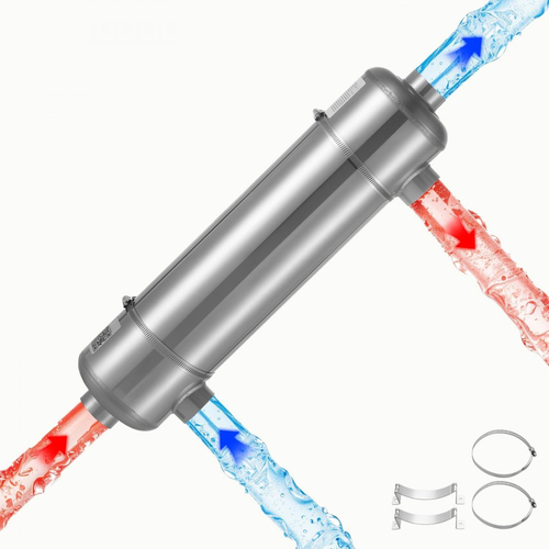 Εναλλάκτης θερμότητας πισίνας VEVOR, Εναλλάκτης θερμότητας πισίνας 210K BTU, Κατασκευή από ανοξείδωτο χάλυβα 316L, Σύστημα θέρμανσης μεταφοράς νερού σε νερό υψηλής απόδοσης για σπα, Υδρομασάζ, Εσωτερικού/Εξωτερικού χώρου, Ασημί