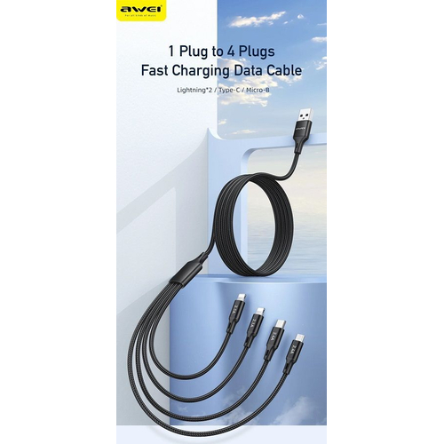 Καλώδιο φόρτισης & data 4in1 - Fast Charge - CL-129 - 1.5m - AWEI - 002295