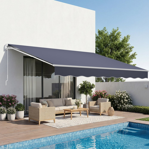 VEVOR Χειροκίνητη Αναδιπλούμενη Τέντα, 350 x 300 cm Εξωτερική Τέντα Βεράντας Αναδιπλούμενη, Πόρτα Βεράντας Παράθυρο Αδιάβροχο Πολυεστερικό Σκίαστρο με Λαβή Στροφάλου για Βεράντα, Μπαλκόνι, Αυλή, Γκρι