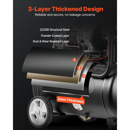 Αεροσυμπιεστής VEVOR 24L, Δεξαμενή Αεροσυμπιεστή χωρίς λάδι 1,1KW, 68 L/min στα 6,2 Bar, Μέγιστη πίεση 8 Bar, Φορητός σε ρόδες για επισκευή αυτοκινήτων, φούσκωμα ελαστικών, βαφή με ψεκασμό, ξυλουργική καρφώματα