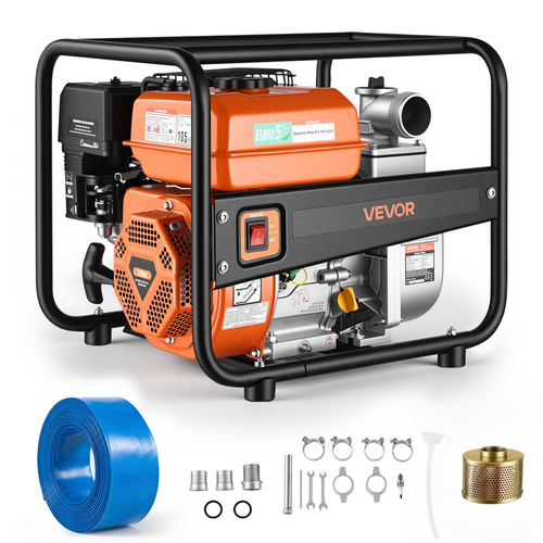 Αντλία νερού VEVOR με βενζίνη, 50,8 mm, 158 GPM 7HP, φορητή αντλία μεταφοράς νερού για λίπη, βενζινοκινητήρας με σωλήνα εκκένωσης 7,62 m, πλαίσιο βαρέως τύπου, πτερωτή από χυτοσίδηρο, για άρδευση, πισίνες