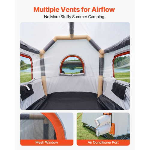 Φουσκωτή Σκηνή Φορτηγού VEVOR, Σκηνή-Κρεβάτι Φορτηγού 2,2 x 1,65μ. 3 Εποχών με Αεριζόμενα Παράθυρα από Πλέγμα, Αδιάβροχες Σκηνές Κάμπινγκ Φορτηγού PU2000mm για Υπαίθριες Δραστηριότητες Πεζοπορίας - Συμπεριλαμβάνεται Αντλία Αέρα