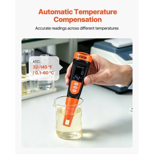 Μετρητής VEVOR TDS, Εύρος μέτρησης 0-9990 ppm, Μέτρηση πολλαπλών παραμέτρων EC (Αγωγιμότητα) /TDS (ppm), Ψηφιακός ελεγκτής νερού με ATC, Ευκρινής οθόνη VA, για έλεγχο ποιότητας πόσιμου νερού