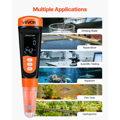 Μετρητής VEVOR TDS, Εύρος μέτρησης 0-9990 ppm, Μέτρηση πολλαπλών παραμέτρων EC (Αγωγιμότητα) /TDS (ppm), Ψηφιακός ελεγκτής νερού με ATC, Ευκρινής οθόνη VA, για έλεγχο ποιότητας πόσιμου νερού