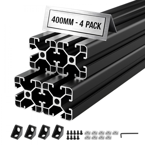 Προφίλ εξώθησης αλουμινίου VEVOR 4PCS 4040, 15,75 ίντσες 400 mm, ανοδιωμένη γραμμική ράγα ευρωπαϊκού προτύπου με υποδοχή T, ράγα αλουμινίου υψηλής αντοχής από εξώθηση, για εξαρτήματα τρισδιάστατων εκτυπωτών και πάγκο εργασίας CNC DIY, μαύρο