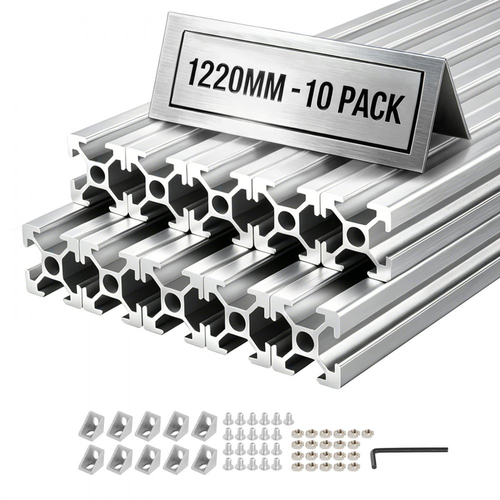 VEVOR 10PCS Προφίλ Εξώθησης Αλουμινίου 2020, 48 ίντσες 1220 mm, Υποδοχή T, Ευρωπαϊκό Πρότυπο, Ανοδιωμένη Γραμμική Ράγα, Υψηλής Αντοχής Εξωθημένη Ράγα Αλουμινίου, για Ανταλλακτικά Τρισδιάστατων Εκτυπωτών και Πάγκο Εργασίας CNC DIY, Ασημί
