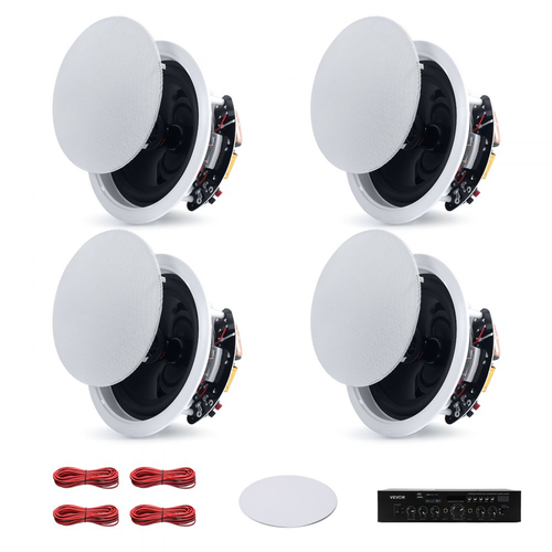 Ηχεία οροφής Bluetooth VEVOR, 165,1 mm, Σύστημα ηχείων οροφής και τοίχου με ενισχυτή, 2 δρόμων, για τοποθέτηση σε υγρό περιβάλλον, οικιακό κινηματογράφο, καλυμμένη εξωτερική βεράντα και εντοιχιζόμενη ενσύρματη τοποθέτηση, 4 ηχεία