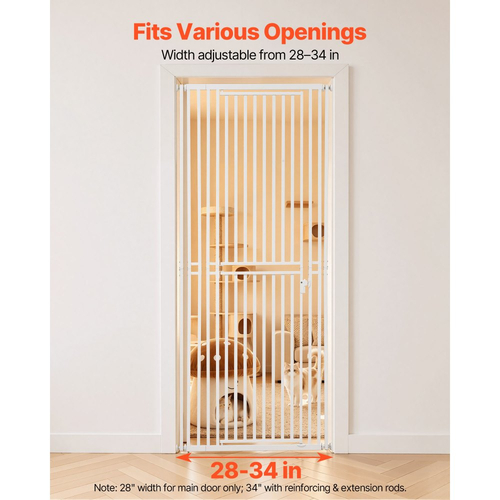 VEVOR Πολύ Ψηλή Πόρτα Κατοικίδιων για Γάτες, Ρυθμιζόμενο Πλάτος 700-860 mm, Ύψος 200 cm Πόρτα Σκύλου, με Κιτ Στήριξης με Πίεση και Κιτ Στήριξης σε Επιτοίχιο Χώρο, Στενή Απόσταση Μπάρας 30 mm, για Σκάλες, Πόρτες και Σπίτι, Λευκό