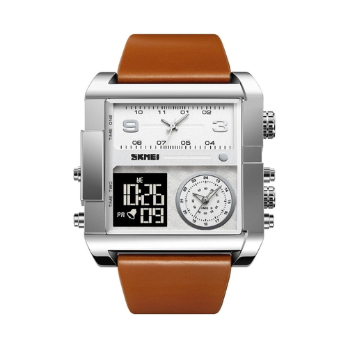 Ψηφιακό/αναλογικό ρολόι χειρός - Skmei - 2020 - Brown/Silver