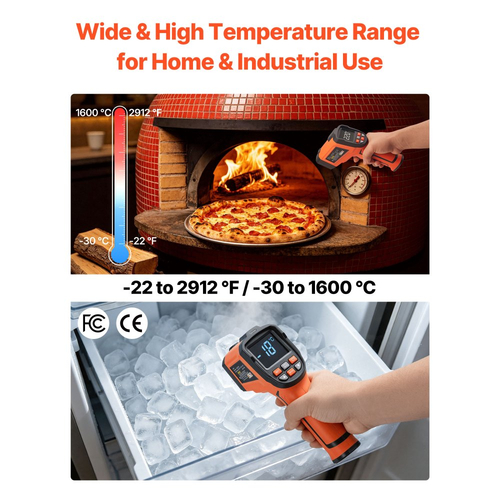 Θερμόμετρο υπερύθρων VEVOR, -30℃ έως 1600℃ Θερμόμετρο υπερύθρων διπλής λειτουργίας με θερμοστοιχείο τύπου K, διπλό λέιζερ, πιστόλι θερμοκρασίας θερμότητας χωρίς επαφή για τήξη μετάλλων/μηχανή/βιομηχανία/μαγείρεμα (όχι για ανθρώπους)