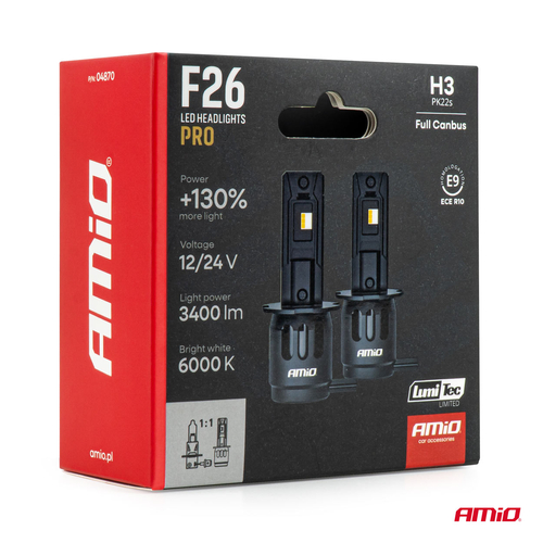 AMiO - Λάμπες LED F26 Pro Series H3 12/24V 68W 2900-3550lm 6.000K Full Can-Bus Plug&Play - 2 Τεμ. (04870/AM)
