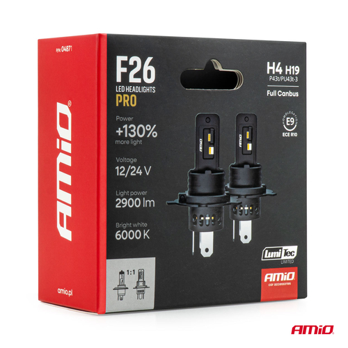 AMiO - Λάμπες LED F26 Pro Series H4/H19 12/24V 68W 2900-3550lm 6.000K Full Can-Bus Plug&Play - 2 Τεμ. (04871/AM)