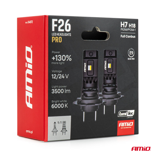AMiO - Λάμπες LED F26 Pro Series H7/H18 12/24V 68W 2900-3550lm 6.000K Full Can-Bus Plug&Play - 2 Τεμ. (04872/AM)