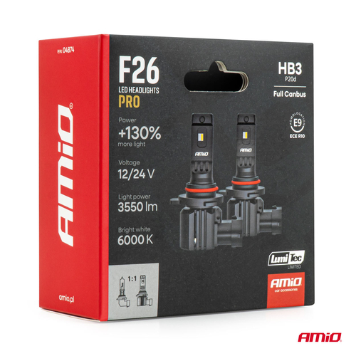 AMiO - Λάμπες LED F26 Pro Series HB3 12/24V 68W 2900-3550lm 6.000K Full Can-Bus Plug&Play - 2 Τεμ. (04874/AM)