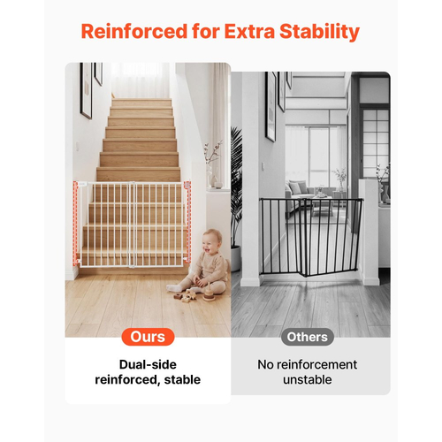 Πόρτα μωρού VEVOR για σκάλες, ρυθμιζόμενο πλάτος 778-1210 mm, υψηλή πόρτα σκύλου 760 mm, χωρίς κάτω μπάρα, λειτουργία με το ένα χέρι, εύκολη εγκατάσταση με τρύπημα με κιτ εξαρτημάτων, για σκάλες, πόρτες, σπίτι, λευκό