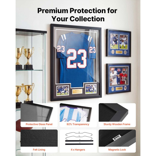 Βιτρίνα βιτρίνας VEVOR Jersey Frame, 79,5x 59x 4 cm, Ξύλινο κουτί σκιών για αθλητική φανέλα με 98% προστασία από την υπεριώδη ακτινοβολία, με πάνελ και κρεμάστρα PC, μαγνητική κλειδαριά, για στολή μπέιζμπολ, μπάσκετ, ποδοσφαίρου, χόκεϊ, 2 τεμάχια