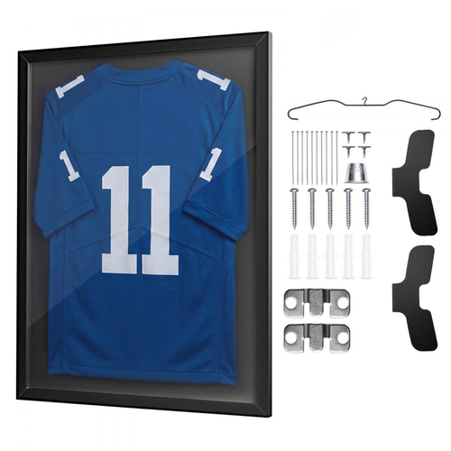 Βιτρίνα βιτρίνας VEVOR Jersey Frame, 80 x 60 x 2,5 cm, Ξύλινο κουτί σκιών για αθλητική φανέλα με 98% προστασία από την υπεριώδη ακτινοβολία, για μπλούζα μπέιζμπολ, μπάσκετ, ποδόσφαιρο, χόκεϊ, αθλητική και στολή, μαύρο