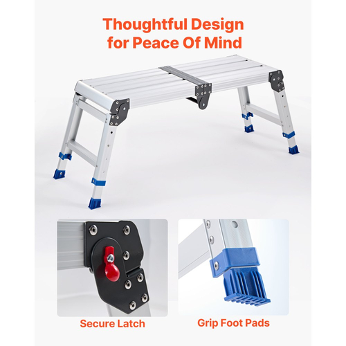 Πτυσσόμενη πλατφόρμα εργασίας VEVOR, ρυθμιζόμενο ύψος 360-508 mm, χωρητικότητα 226,8 kg, σκαμπό αλουμινίου, βαριά αντιολισθητική σκάλα, φορητός πάγκος εργασίας για βάψιμο, καθάρισμα, σπίτι και επαγγελματίες