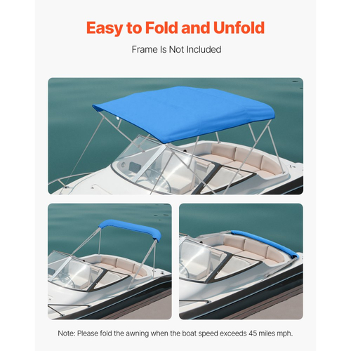 Ανταλλακτικό κάλυμμα κορυφής VEVOR 4 τόξων Bimini, μήκος 2440 mm, ανθεκτικό αδιάβροχο σκίαστρο σκαφών 600D θαλάσσιας ποιότητας με μπότα αποθήκευσης, εύκολη εγκατάσταση τέντας με φερμουάρ, πλάτος 2464-2616 mm, μπλε (χωρίς πλαίσιο)