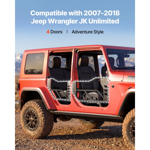 Πόρτες VEVOR Jeep Tube, 4θυρες, συμβατές με Jeep Wrangler JK Unlimited 2007-2018, Μισές σωληνωτές πόρτες από κράμα χάλυβα Off Road εμπρός και πίσω με τσάντα αποθήκευσης, λαστιχένια μαξιλαράκια, μεντεσέδες βαρέως τύπου και μάνδαλο OE