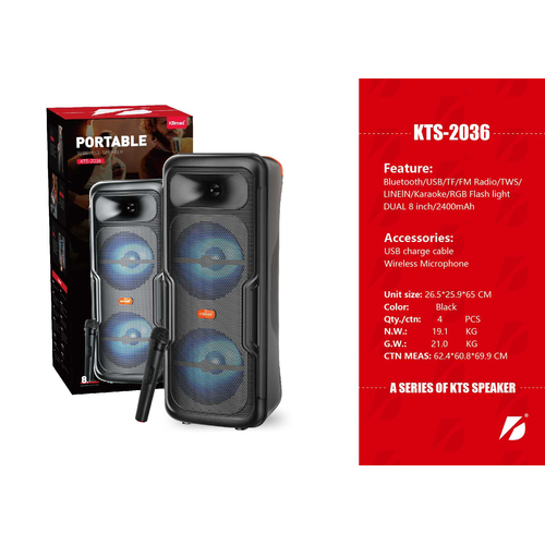 Φορητό ηχείο subwoofer με μικρόφωνο Karaoke - KTS-2036 - 720363