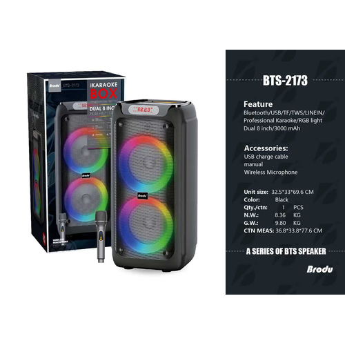 Φορητό ηχείο subwoofer με μικρόφωνο Karaoke - 8" - BTS-2173 - 721735